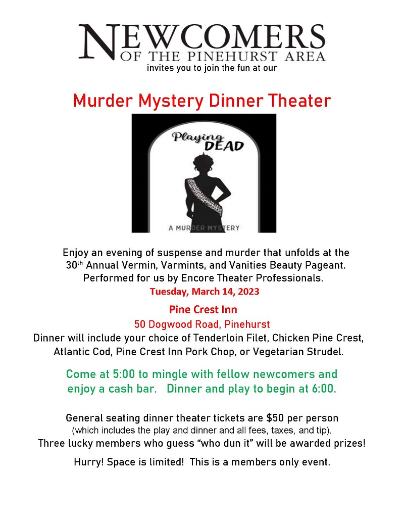 2023 Murder Mystery Dinner Theater - Newcomers of the Pinehurst Area